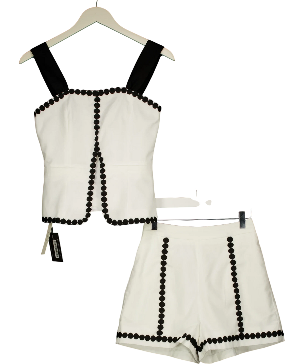 Commense White Contrast Scallop Crop Top & Shorts Set, size UK XS — front