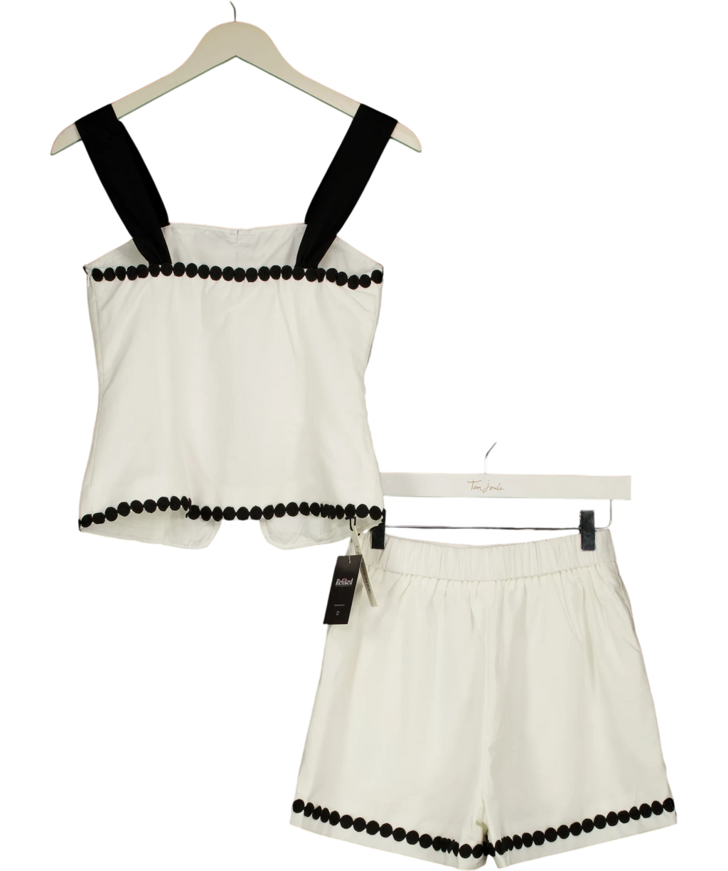 Commense White Contrast Scallop Crop Top & Shorts Set, size UK XS — back