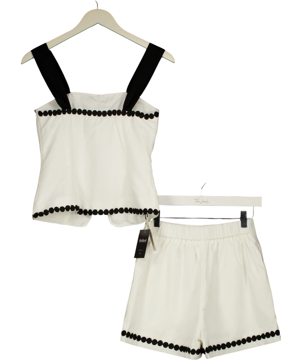 Commense White Contrast Scallop Crop Top & Shorts Set, size UK XS — back