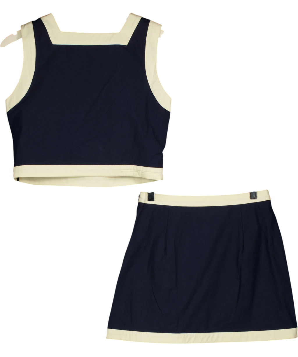 Commense navy Cotton Contrast Trim Two Piece Skirt Set, size UK XS — back