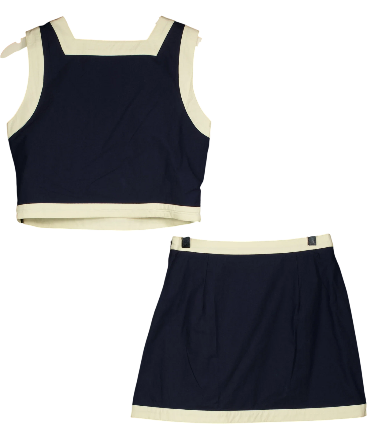 Commense navy Cotton Contrast Trim Two Piece Skirt Set, size UK XS — back