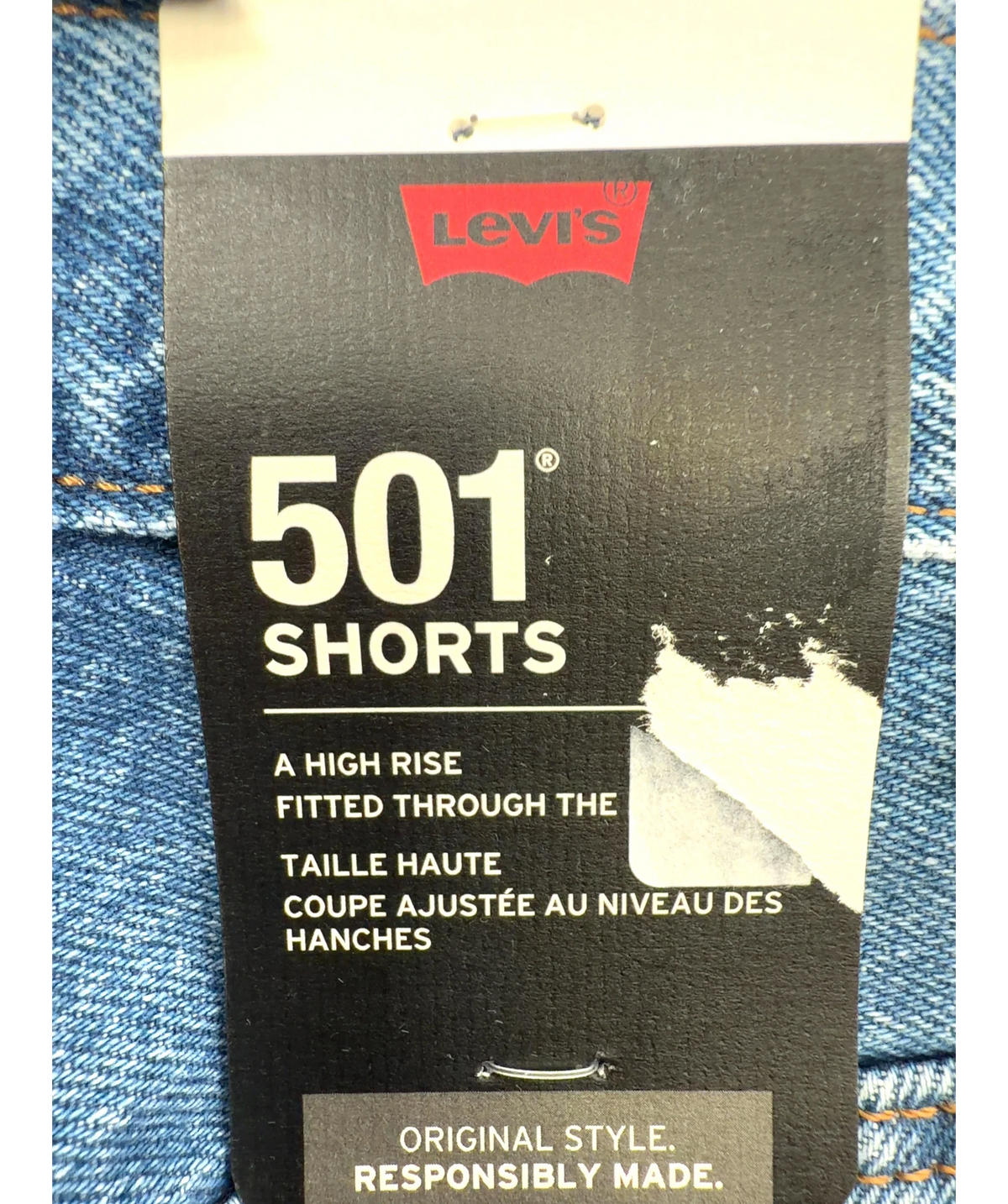 levis Blue 501® Original High-Rise Shorts, size W26 — detail