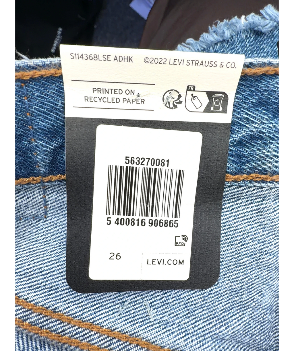 levis Blue 501® Original High-Rise Shorts, size W26 — label