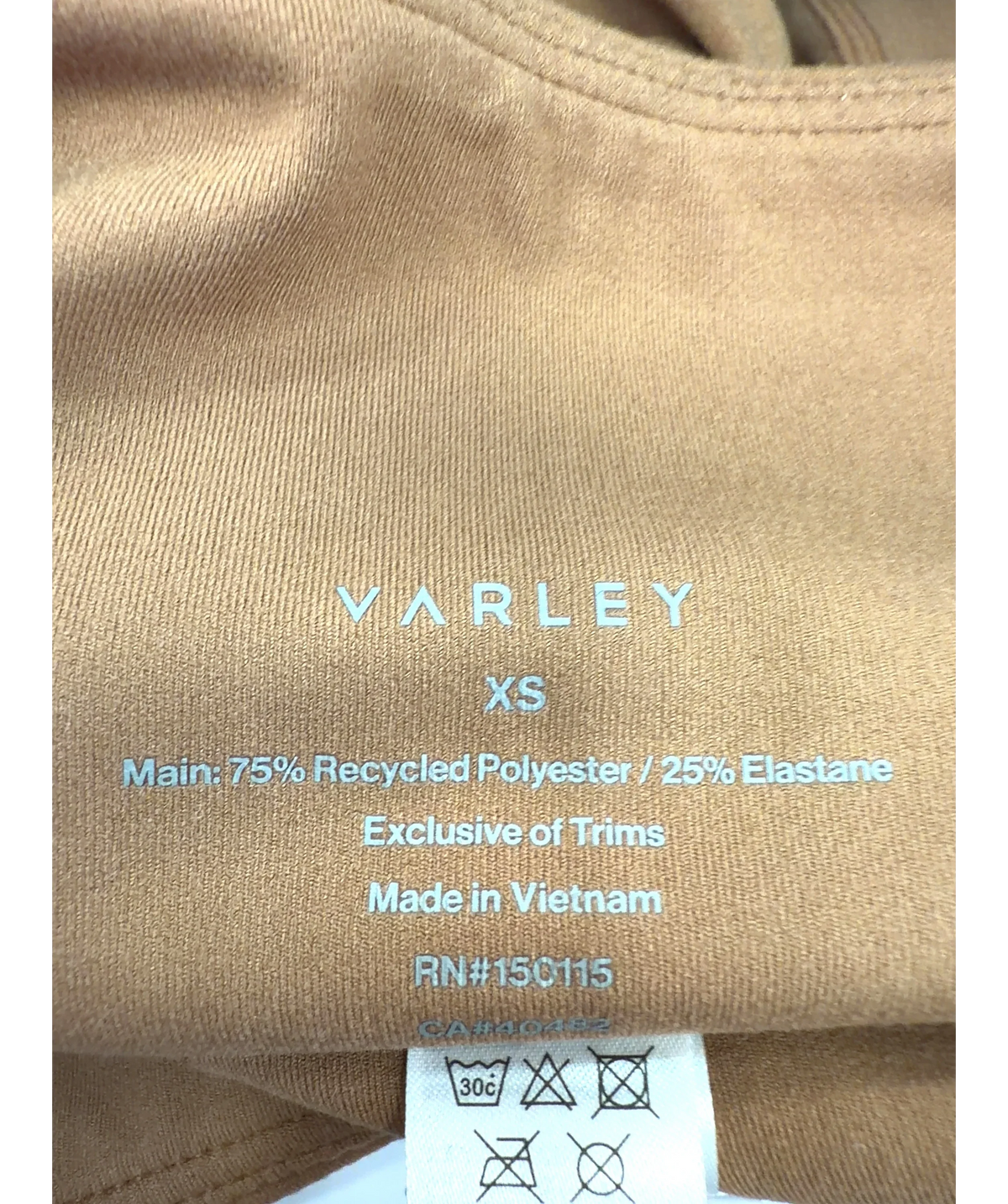 Varley Brown Colour, size UK XS — care label
