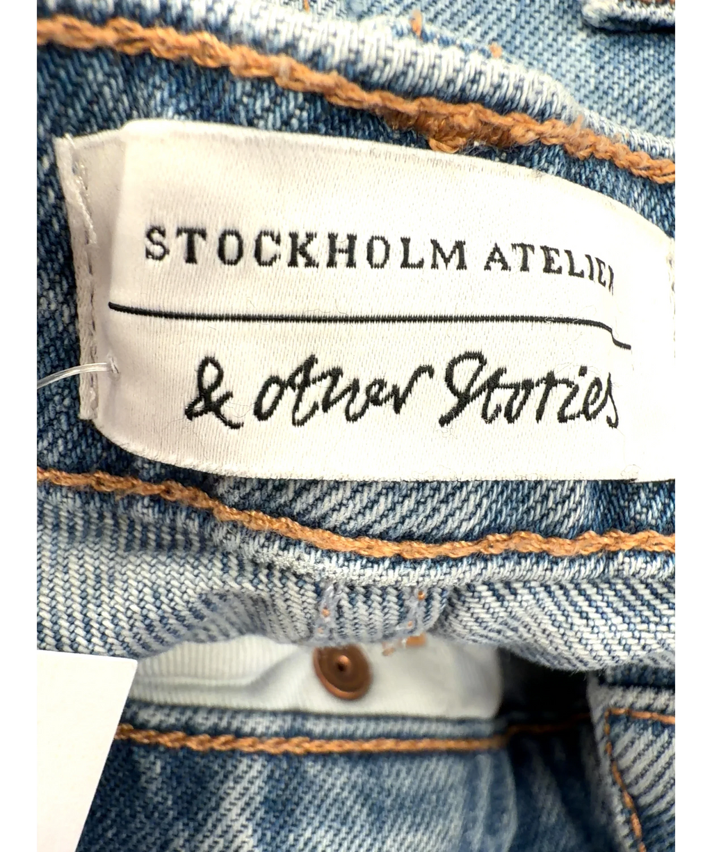 & OTHER STORIES light blue light blue straight-leg raw-hem denim jeans, size W27 — detail