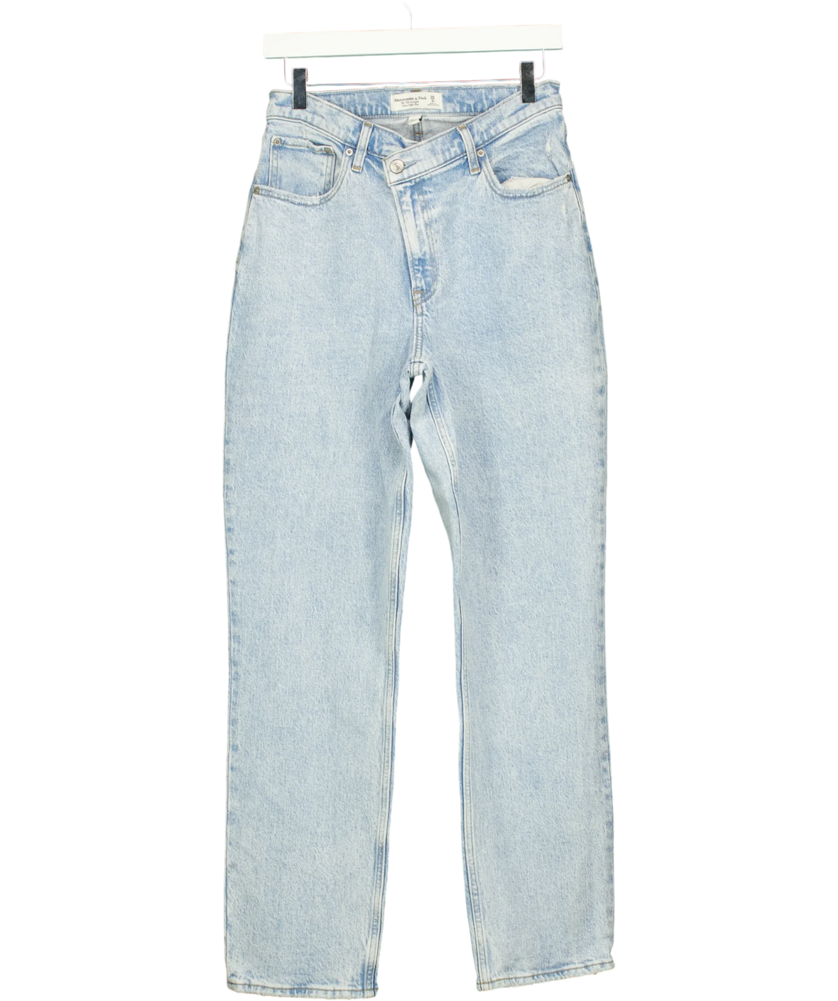 ABERCROMBIE & FITCH light blue Ultra High Rise Curve Love '90s Straight Crossover Jeans, size UK 8 — front