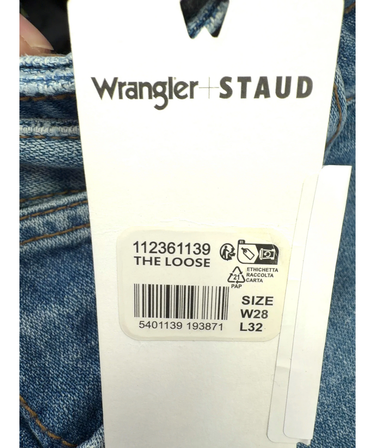 Wrangler Blue The Loose, size W28 — detail