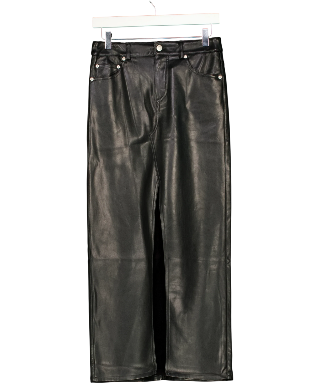 Urban Outfitters Black faux leather straight/wide pants, size UK XS — front