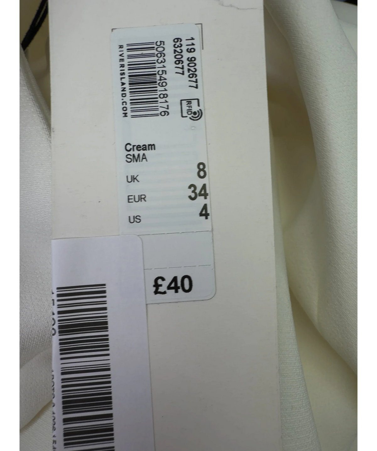 River Island Cream straight maxi skirt, size UK 8 — care label