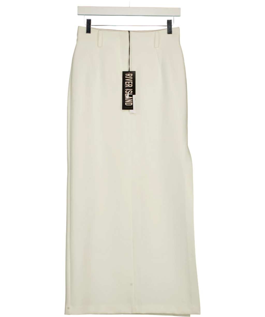 River Island Cream straight maxi skirt, size UK 8 — front