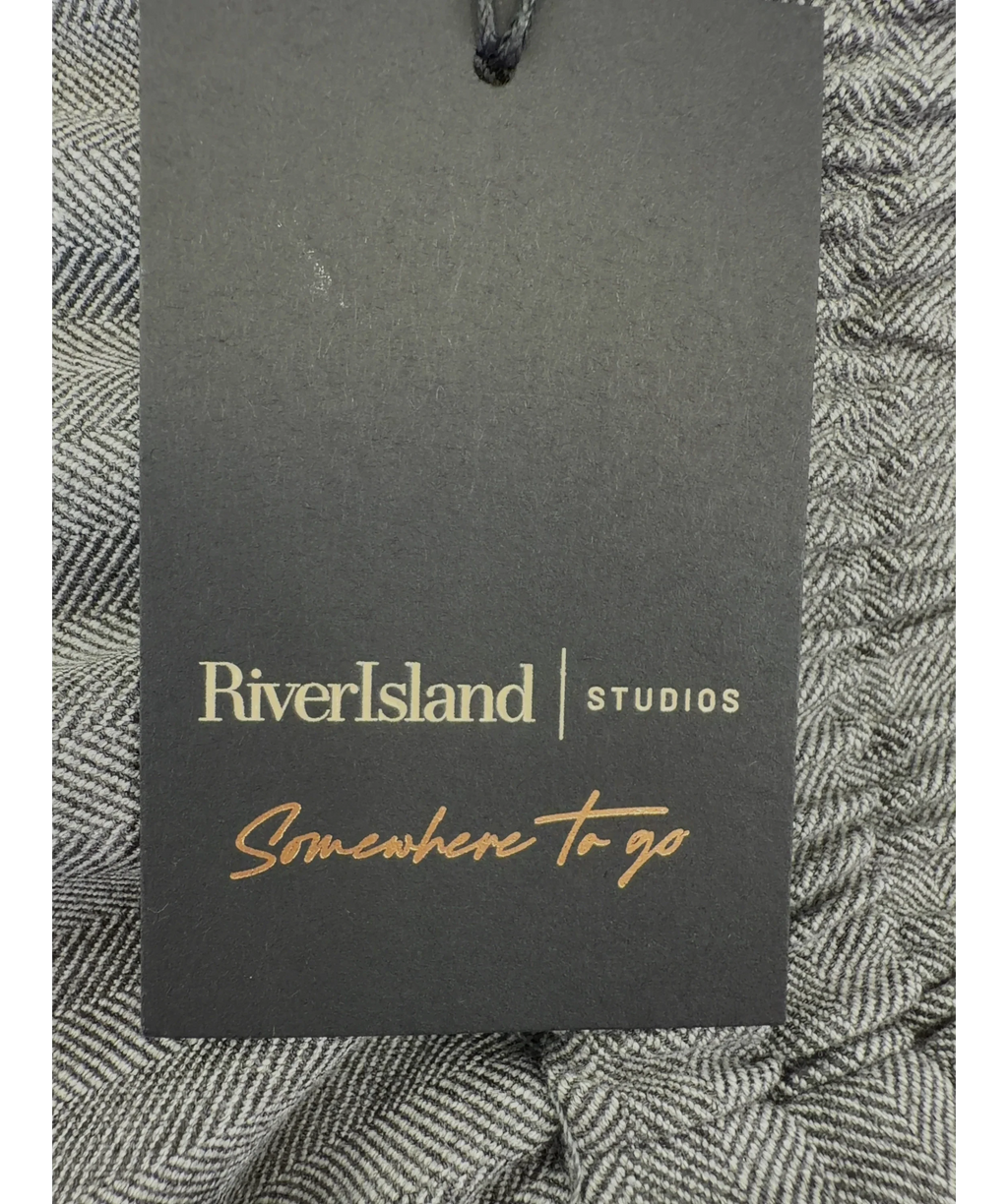 River Island Grey grey herringbone wide leg trousers, size UK 10 — detail