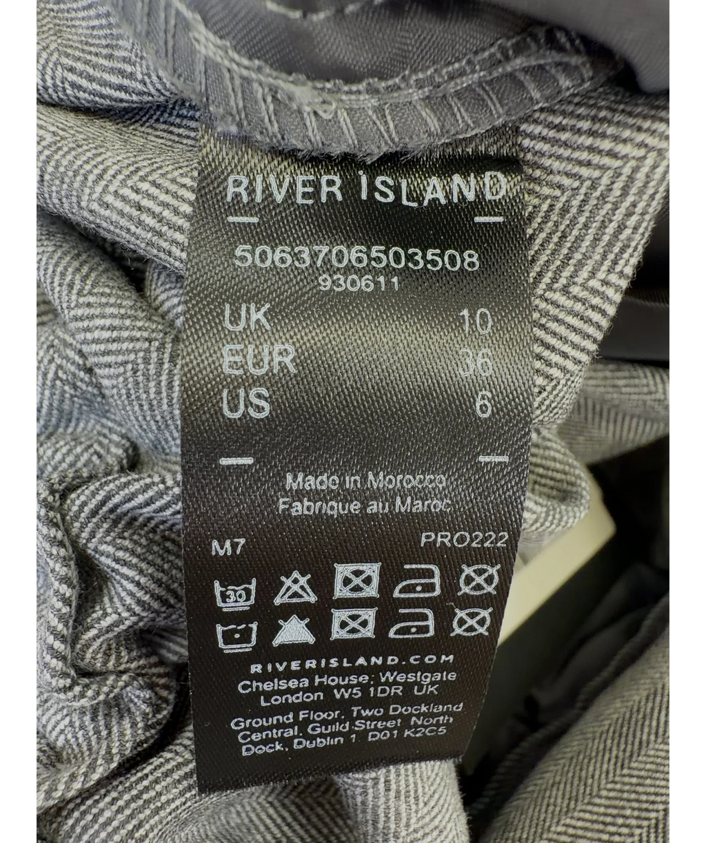 River Island Grey grey herringbone wide leg trousers, size UK 10 — label