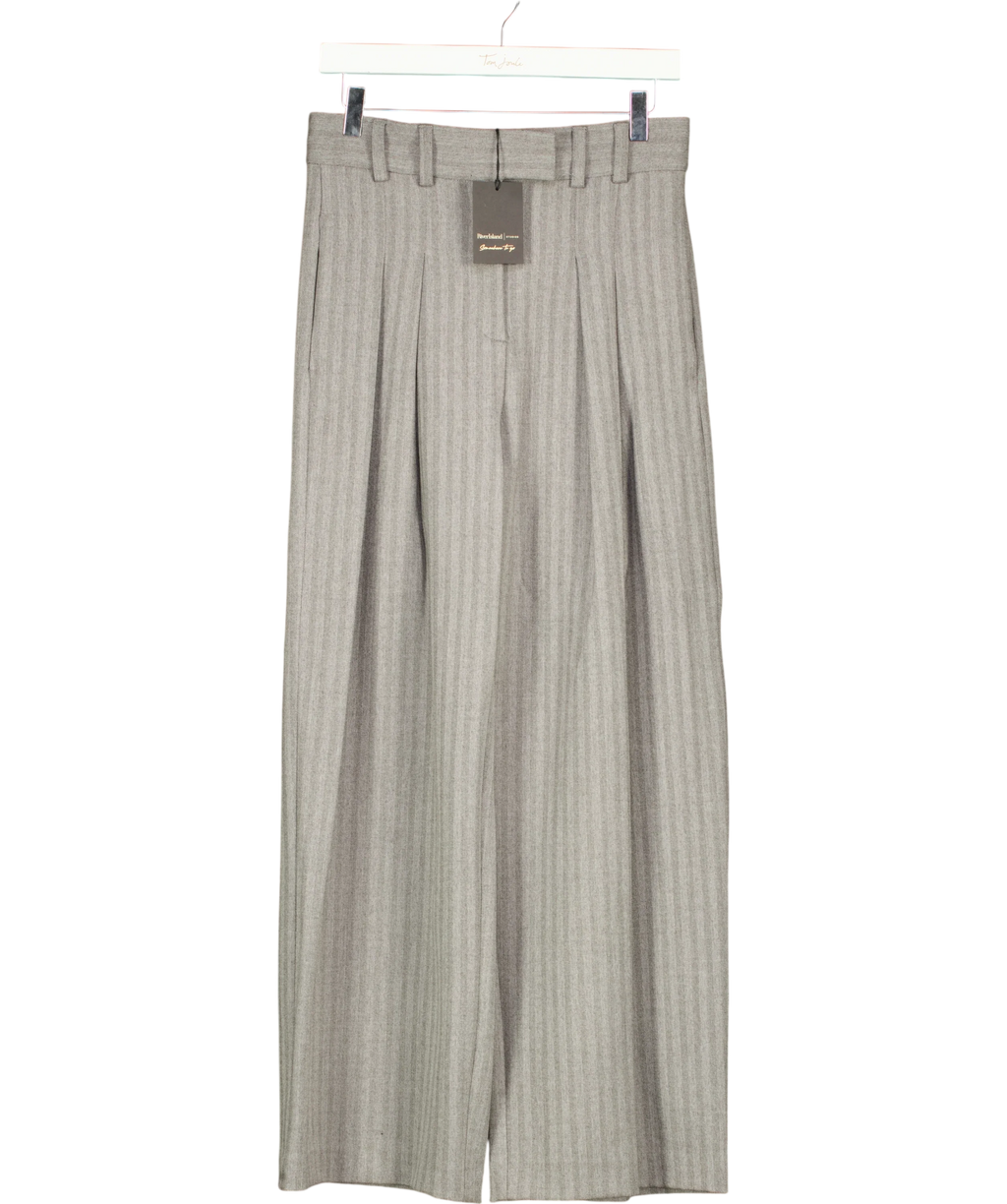 River Island Grey grey herringbone wide leg trousers, size UK 10 — front