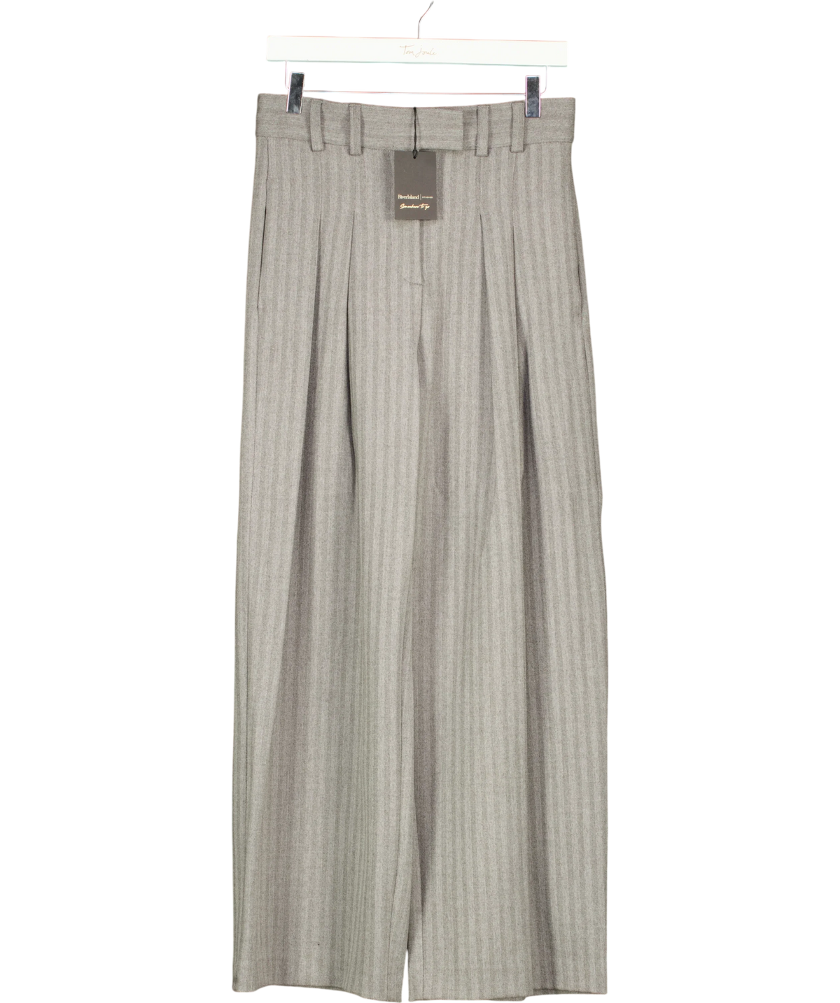 River Island Grey grey herringbone wide leg trousers, size UK 10 — front