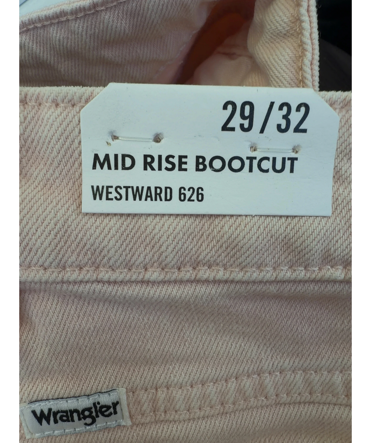 Wrangler Pink Westward 626 Mid Rise Bootcut Jeans, size W29 — care label