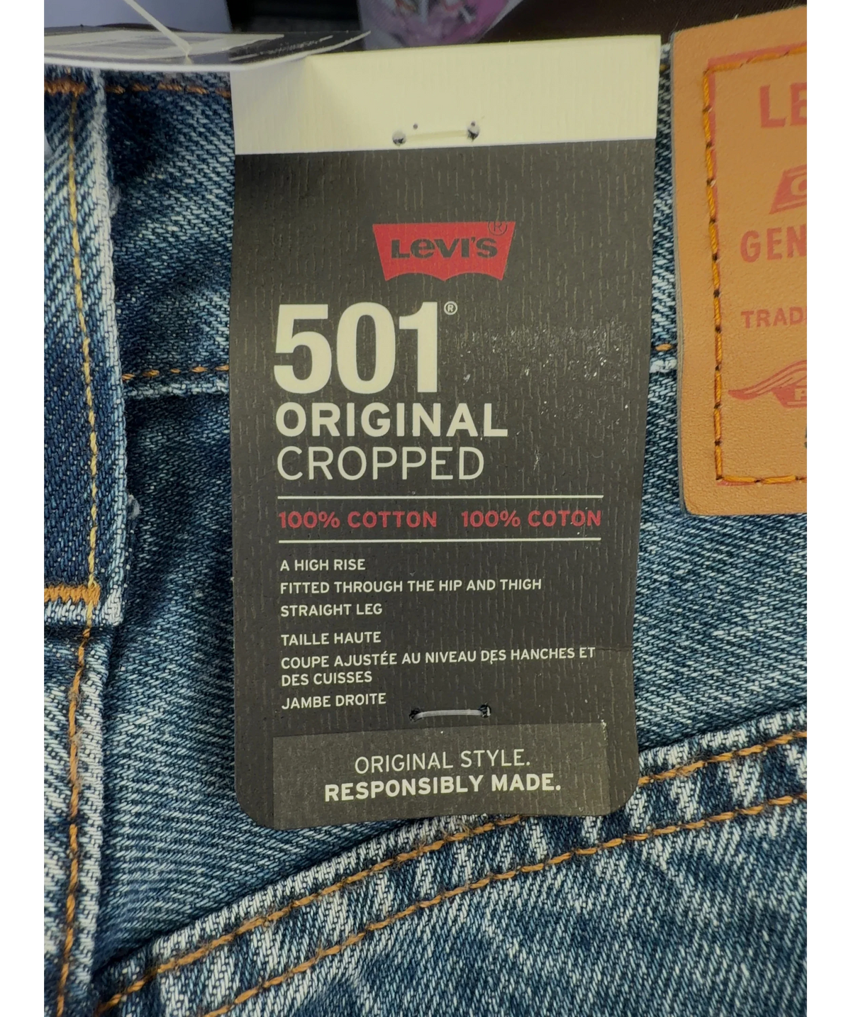 levis Blue 501 Crop Jeans, size W25 — label