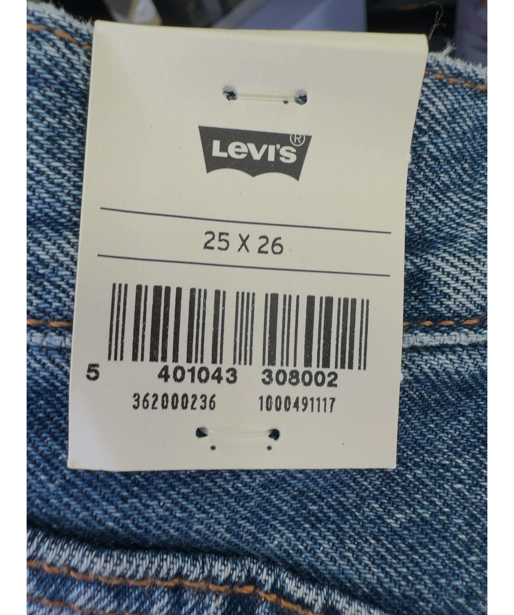 levis Blue 501 Crop Jeans, size W25 — care label