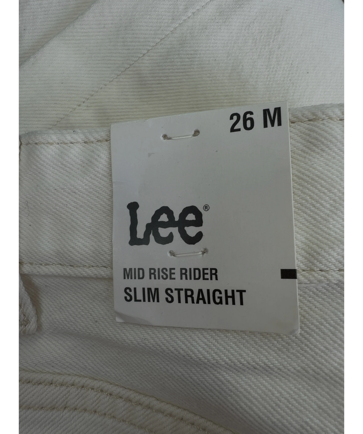 Lee cream Mid Rise Rider Slim Straight, size W26 — care label