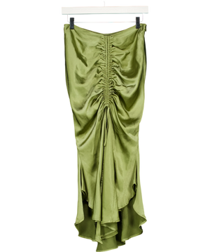 Club L Per Favore Ruched Satin Slip Maxi Skirt Green UK 8