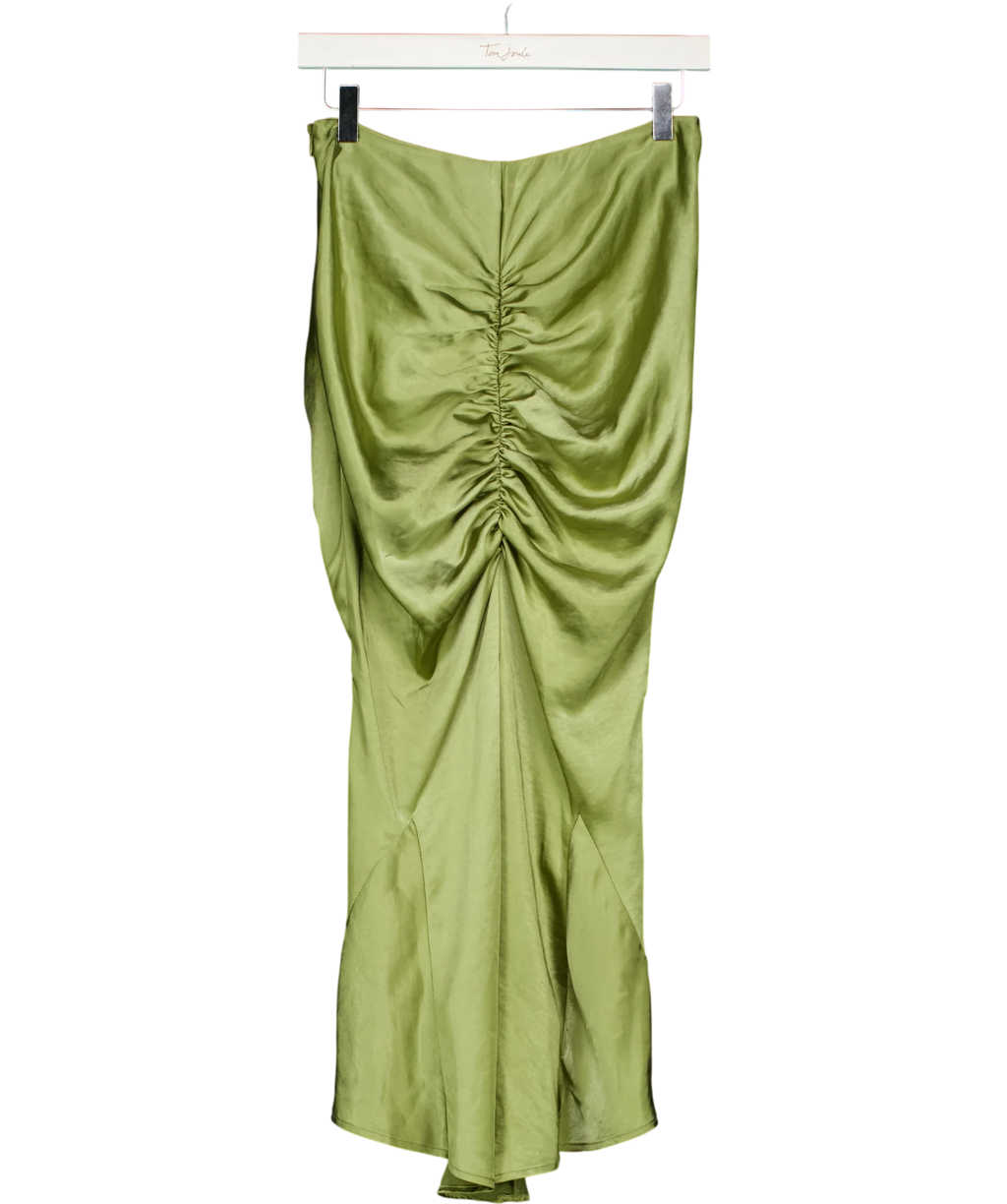 Club L Green Per Favore Ruched Satin Slip Maxi Skirt, size UK 8 — back