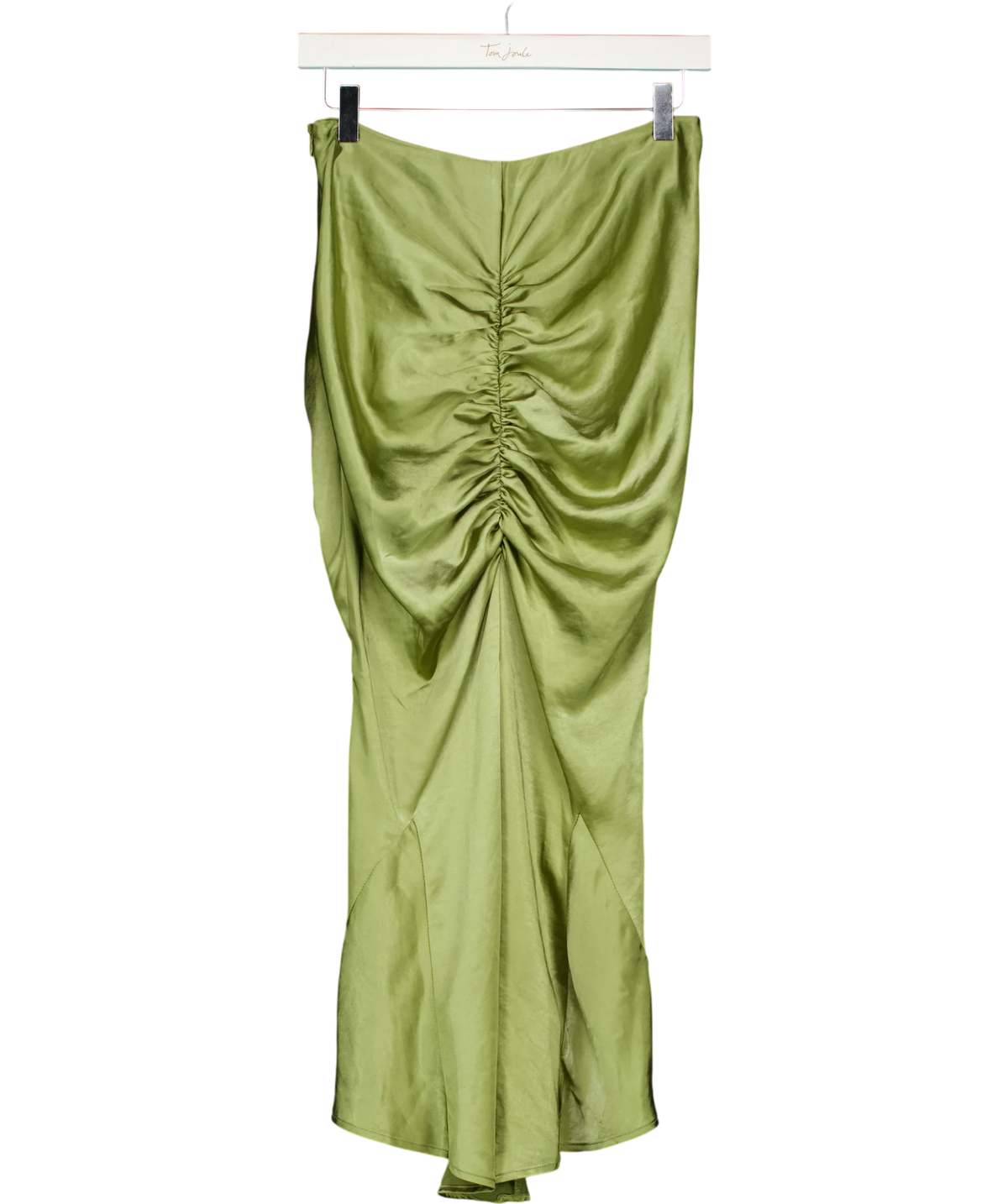 Club L Green Per Favore Ruched Satin Slip Maxi Skirt, size UK 8 — back