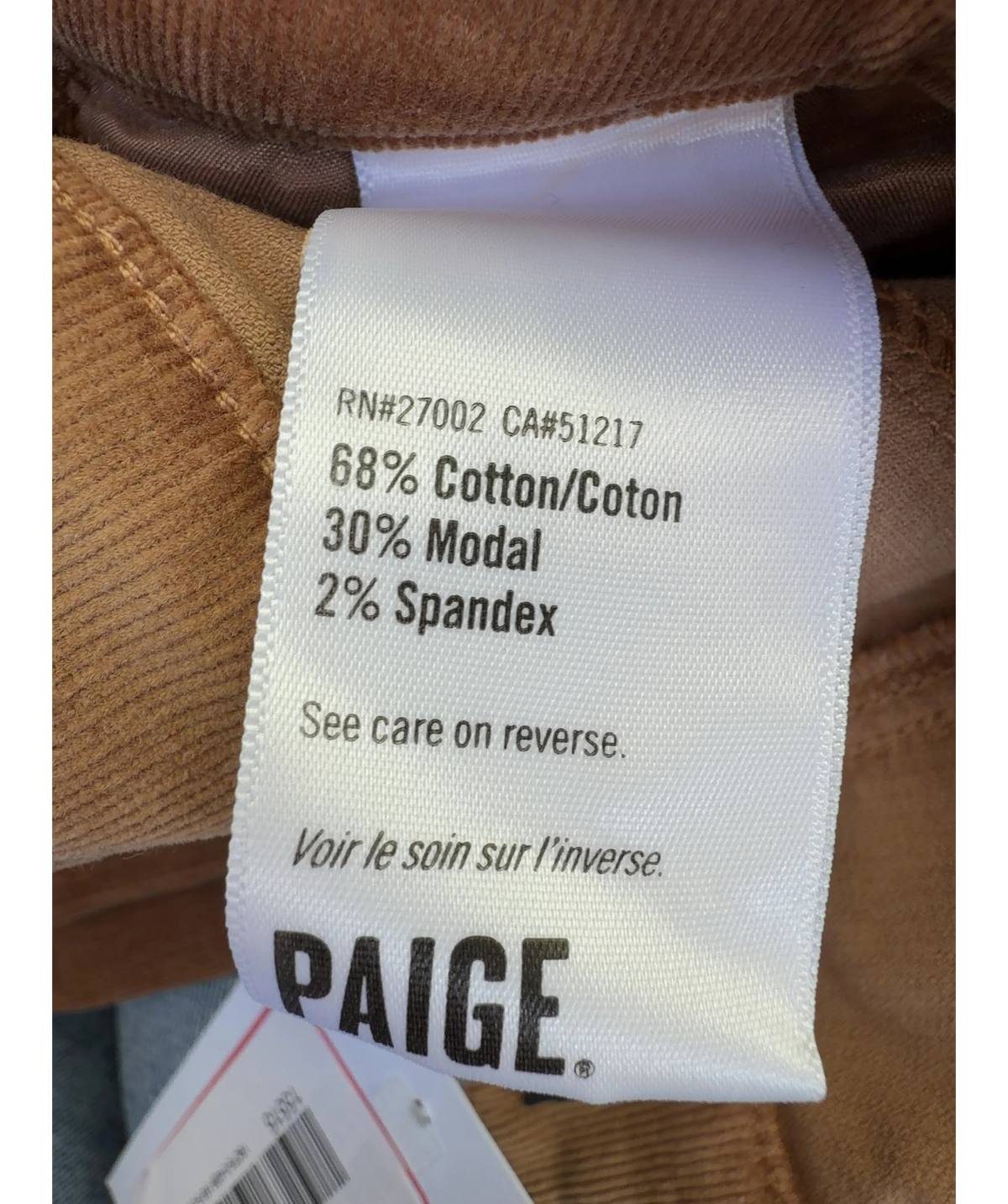 PAIGE tan Colour, size W23 — label