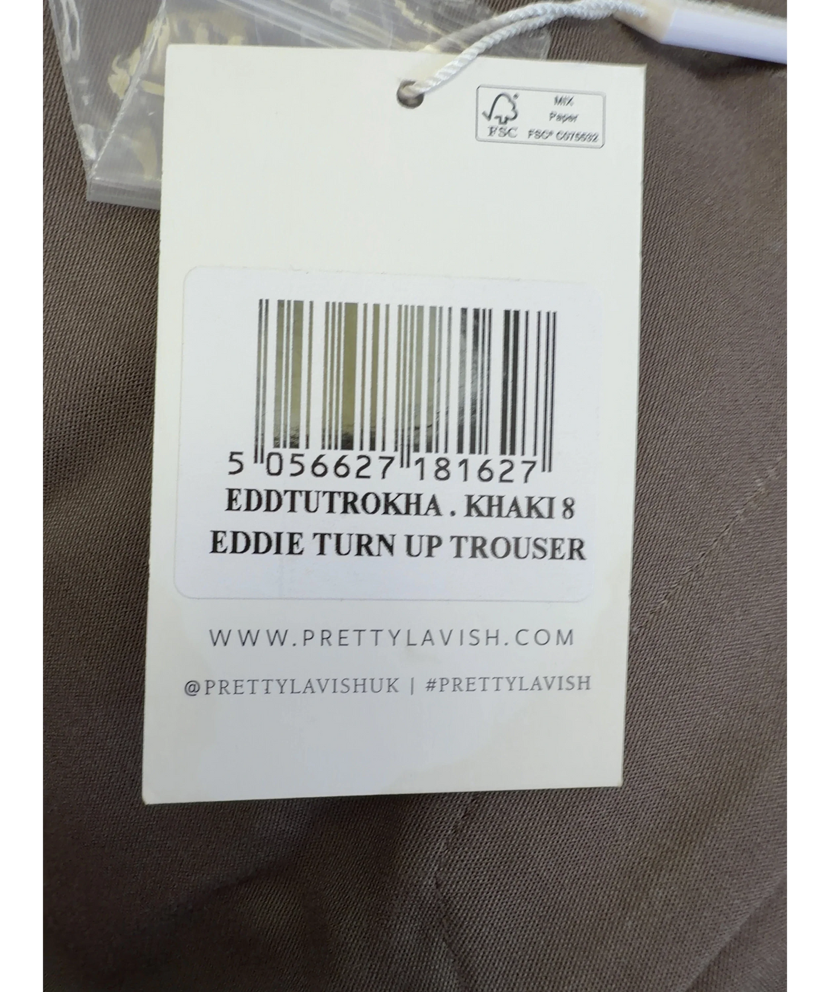 PRETTY LAVISH Brown EDDIE TURN UP TROUSER, size UK 8 — care label