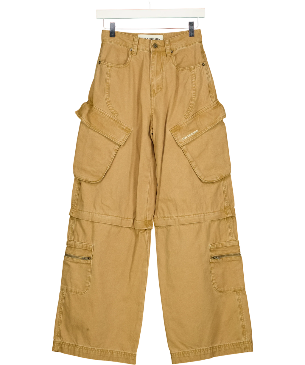 ANN ANDELMAN Beige convertible zip-off cargo trousers, size UK XS — front