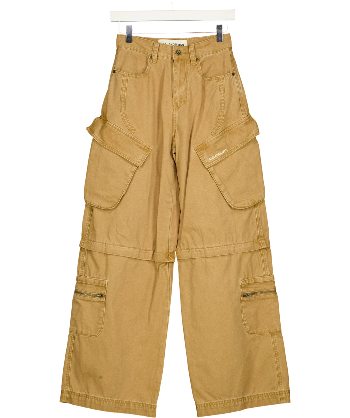 ANN ANDELMAN Beige convertible zip-off cargo trousers, size UK XS — front