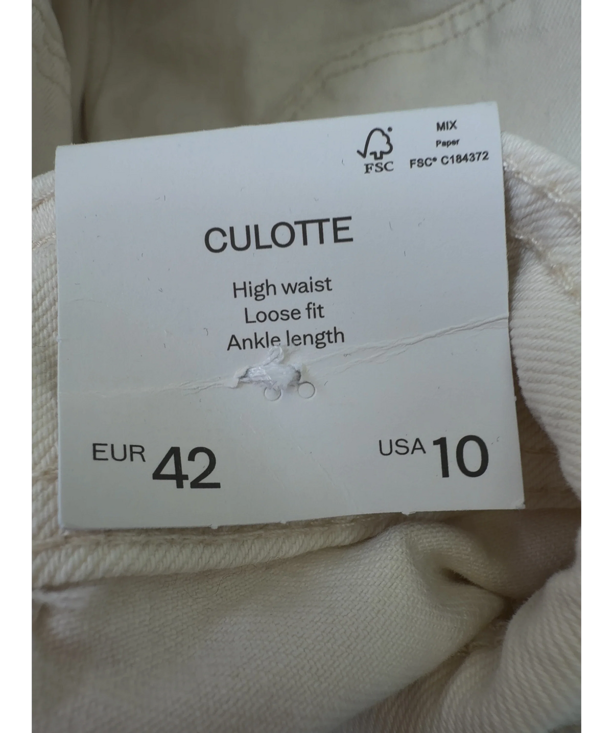 MANGO off-white Catherin High Waist Culotte Jeans, size UK 14 — label