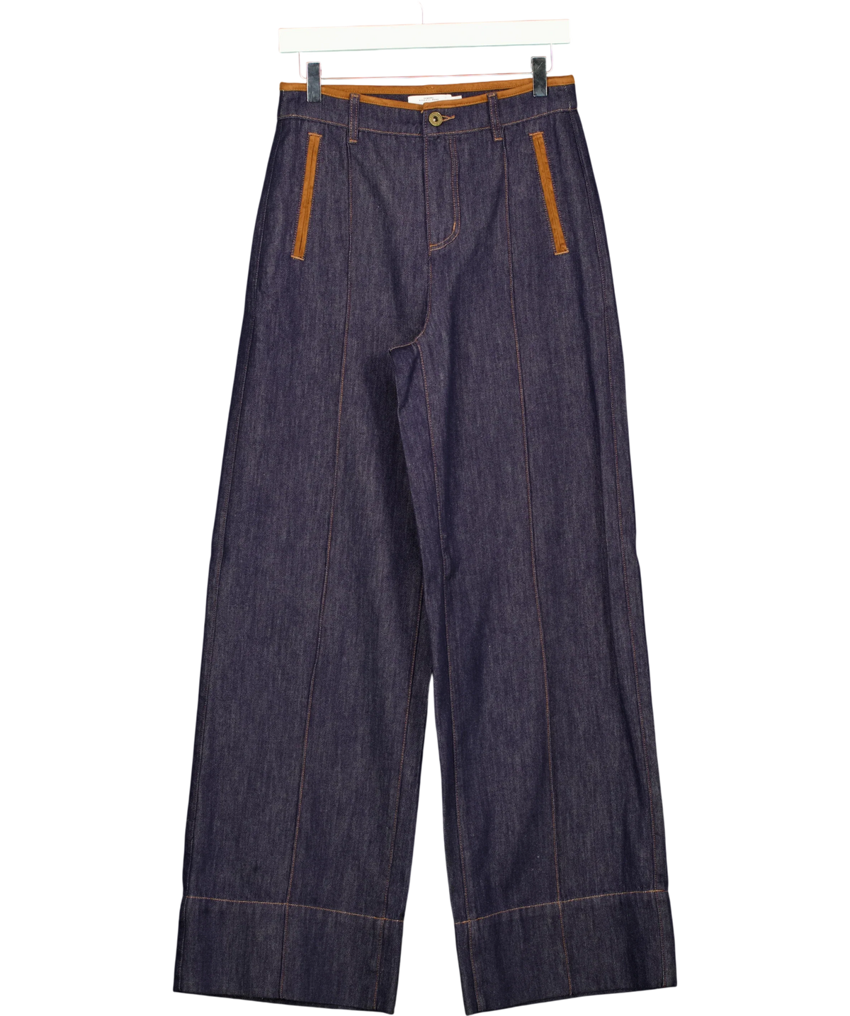 Fabrique Blue Liberty Two-Tone Zip-Pocket Jeans, size UK S — front