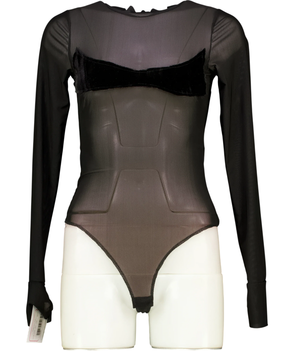 Sami Miro Vintage Black Mesh Bodysuit, size UK M — front