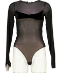 Sami Miro Vintage Black Mesh Bodysuit, size UK M — front
