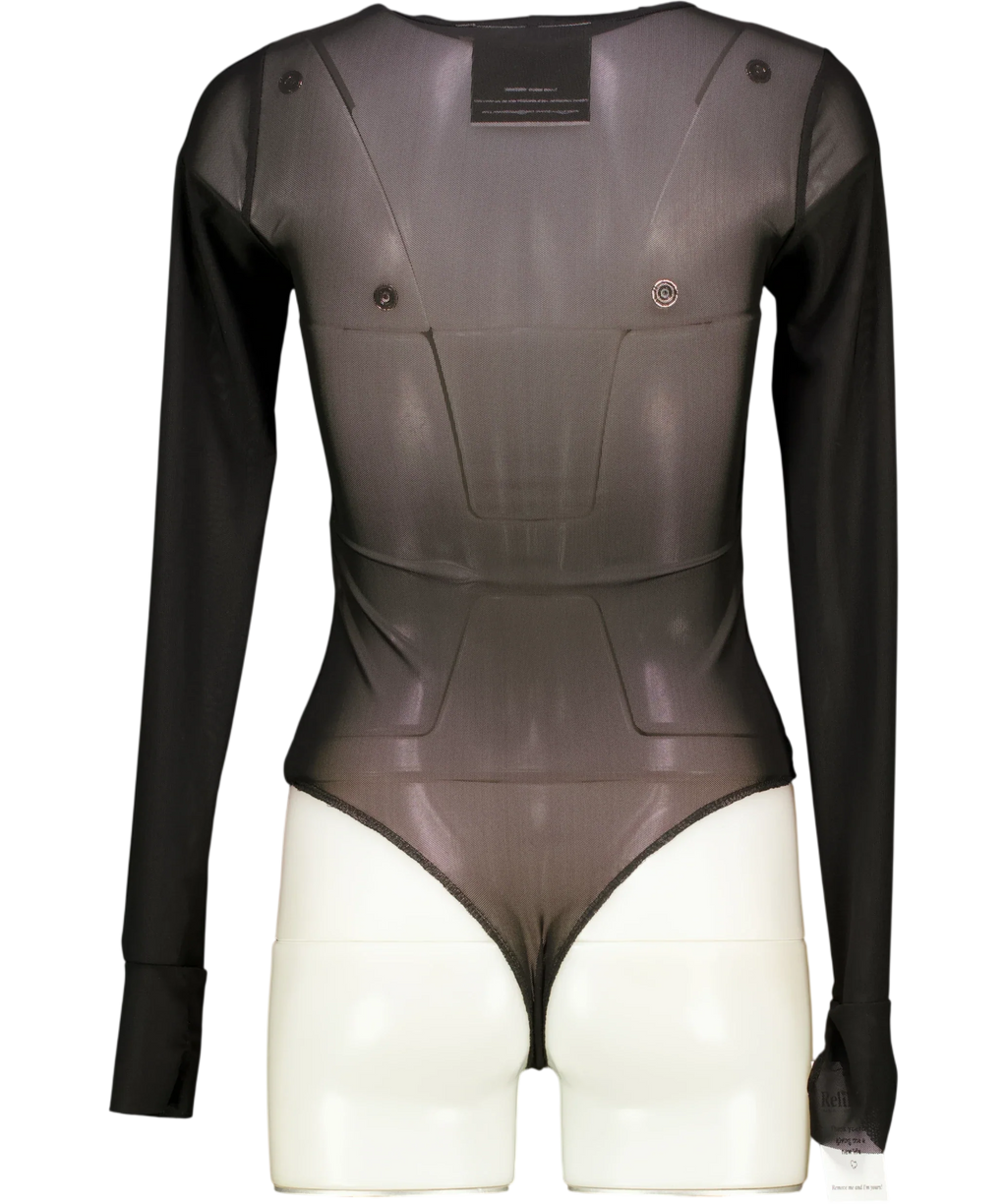Sami Miro Vintage Black Mesh Bodysuit, size UK M — back