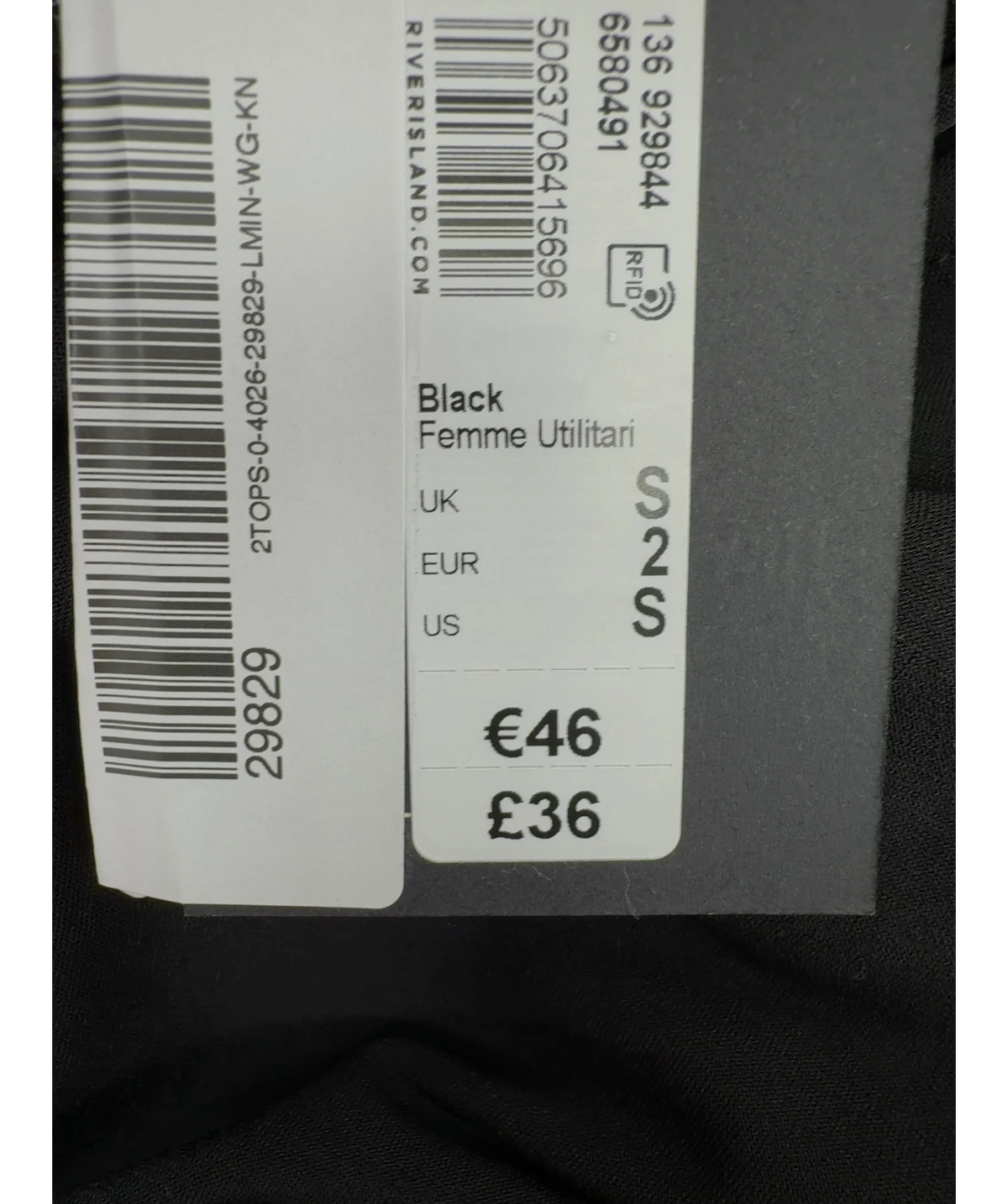 River Island Black Colour, size UK S — care label