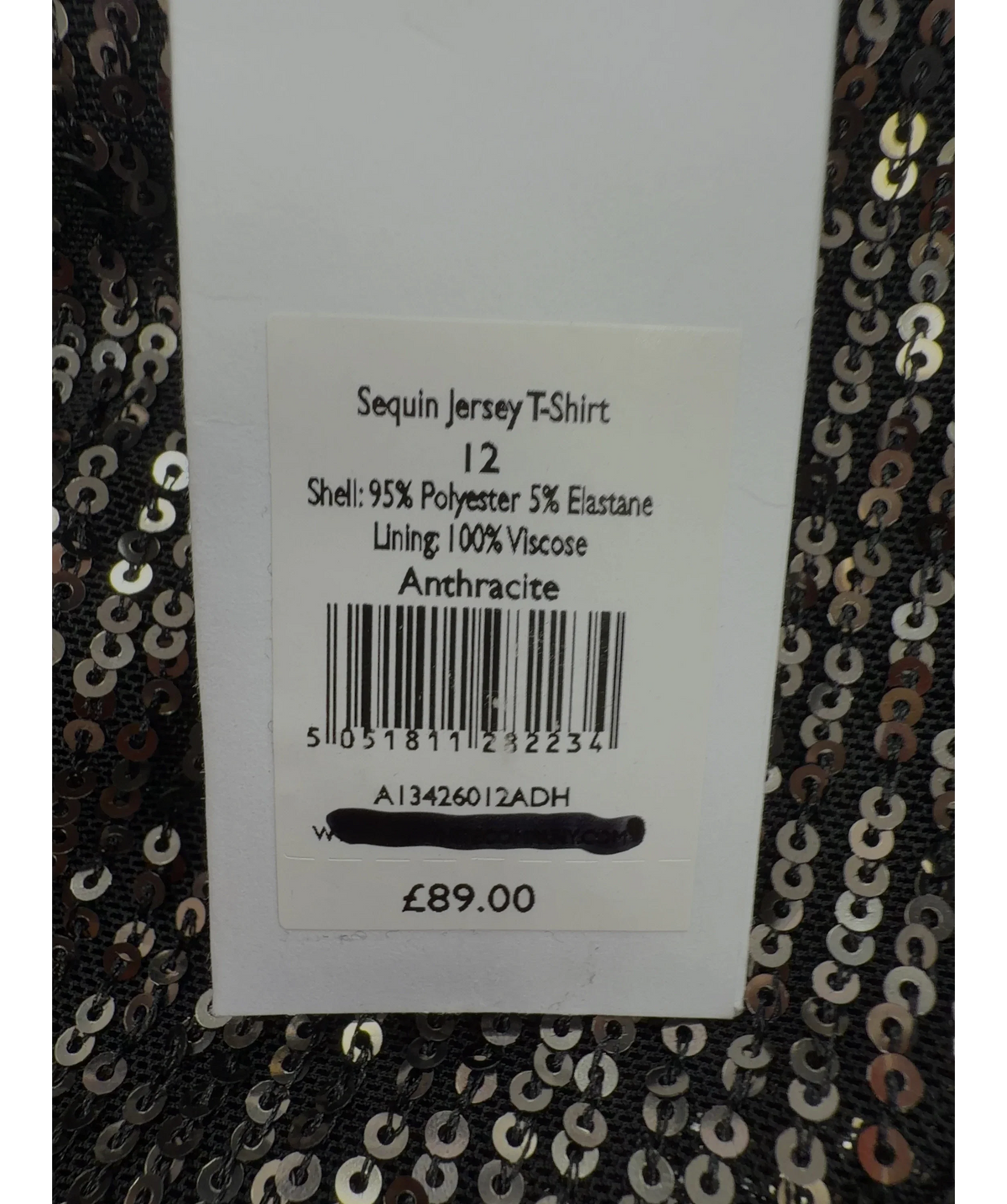 The White Company Grey Sequin Jersey T-Shirt, size UK 12 — label