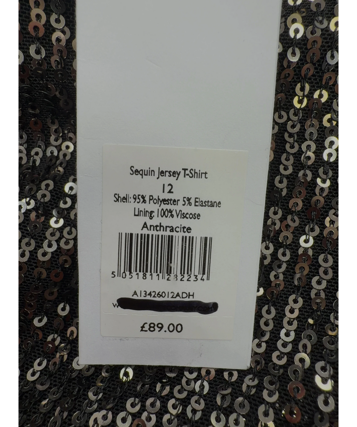 The White Company Grey Sequin Jersey T-Shirt, size UK 12 — care label