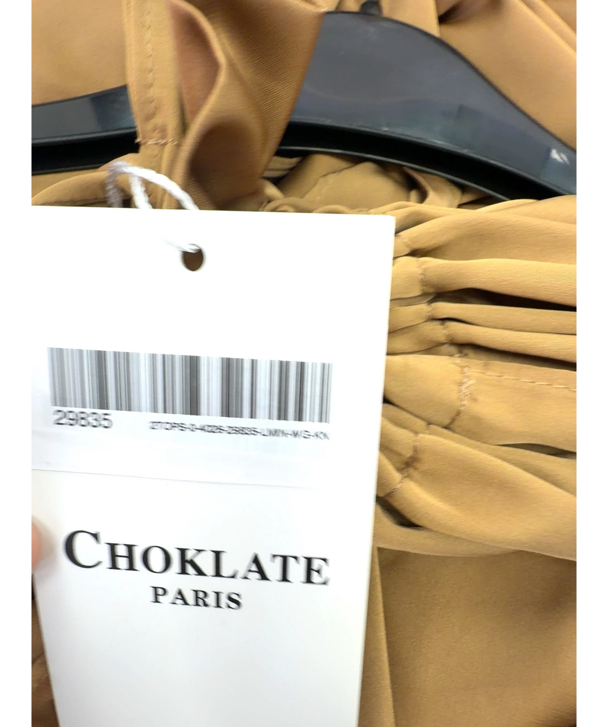 Choklate camel satin halter top — detail