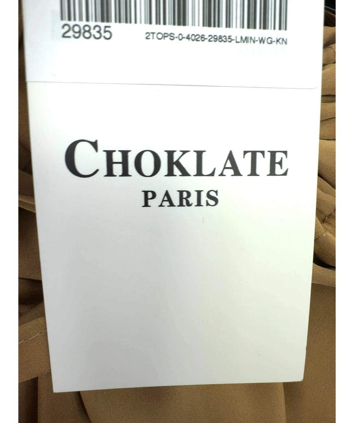 Choklate camel satin halter top — care label