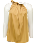 Choklate camel satin halter top — front