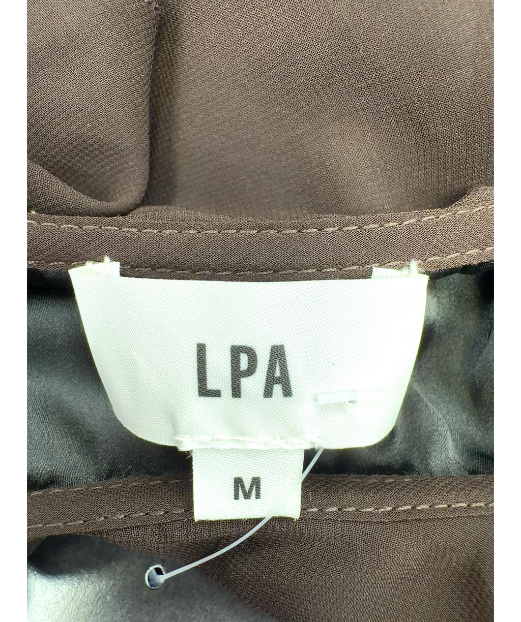 LPA Brown chiffon asymmetrical ruffle tank top / cami, size UK M — care label