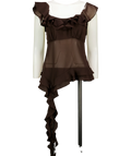 LPA Brown chiffon asymmetrical ruffle tank top / cami, size UK M — front