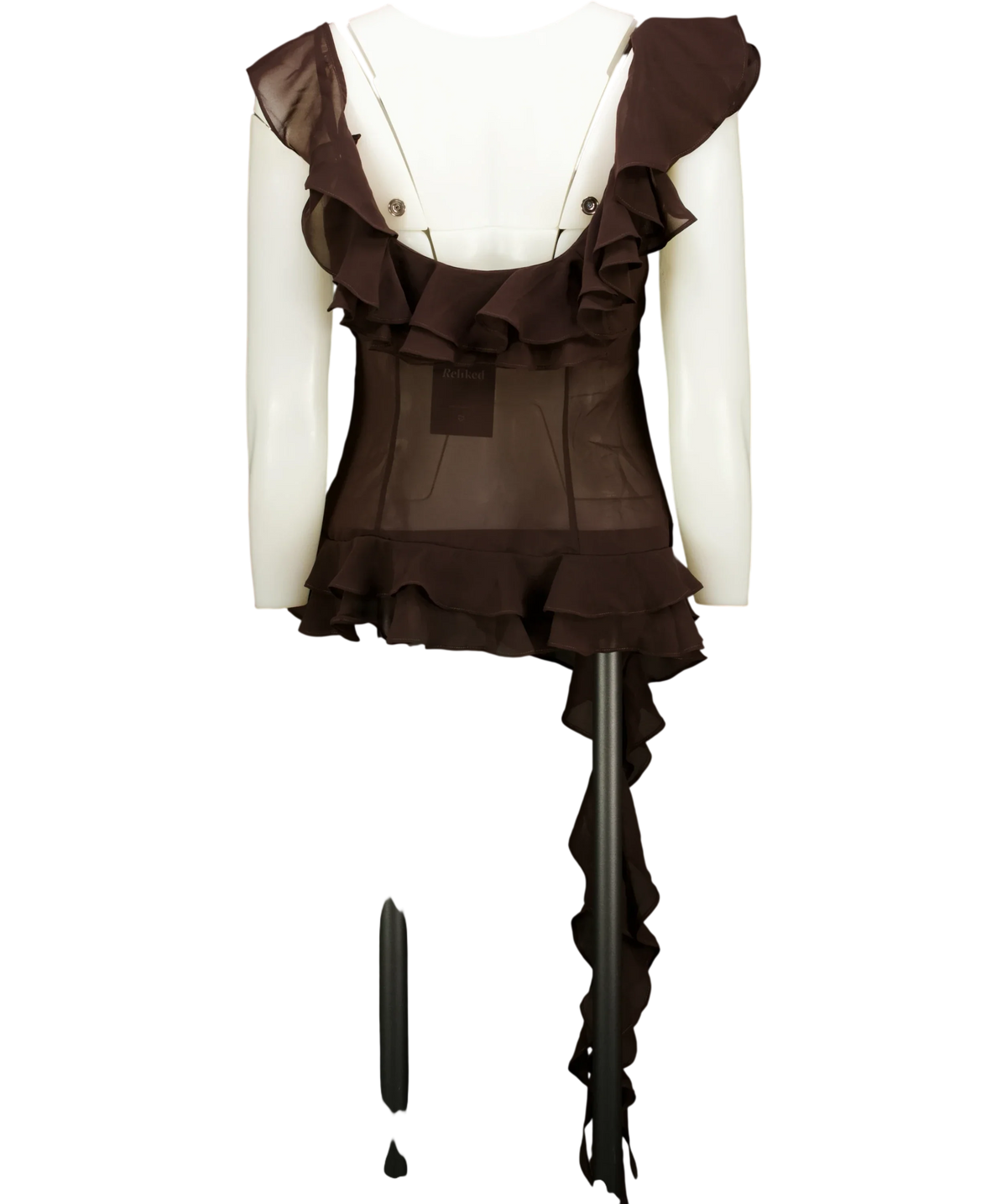 LPA Brown chiffon asymmetrical ruffle tank top / cami, size UK M — back