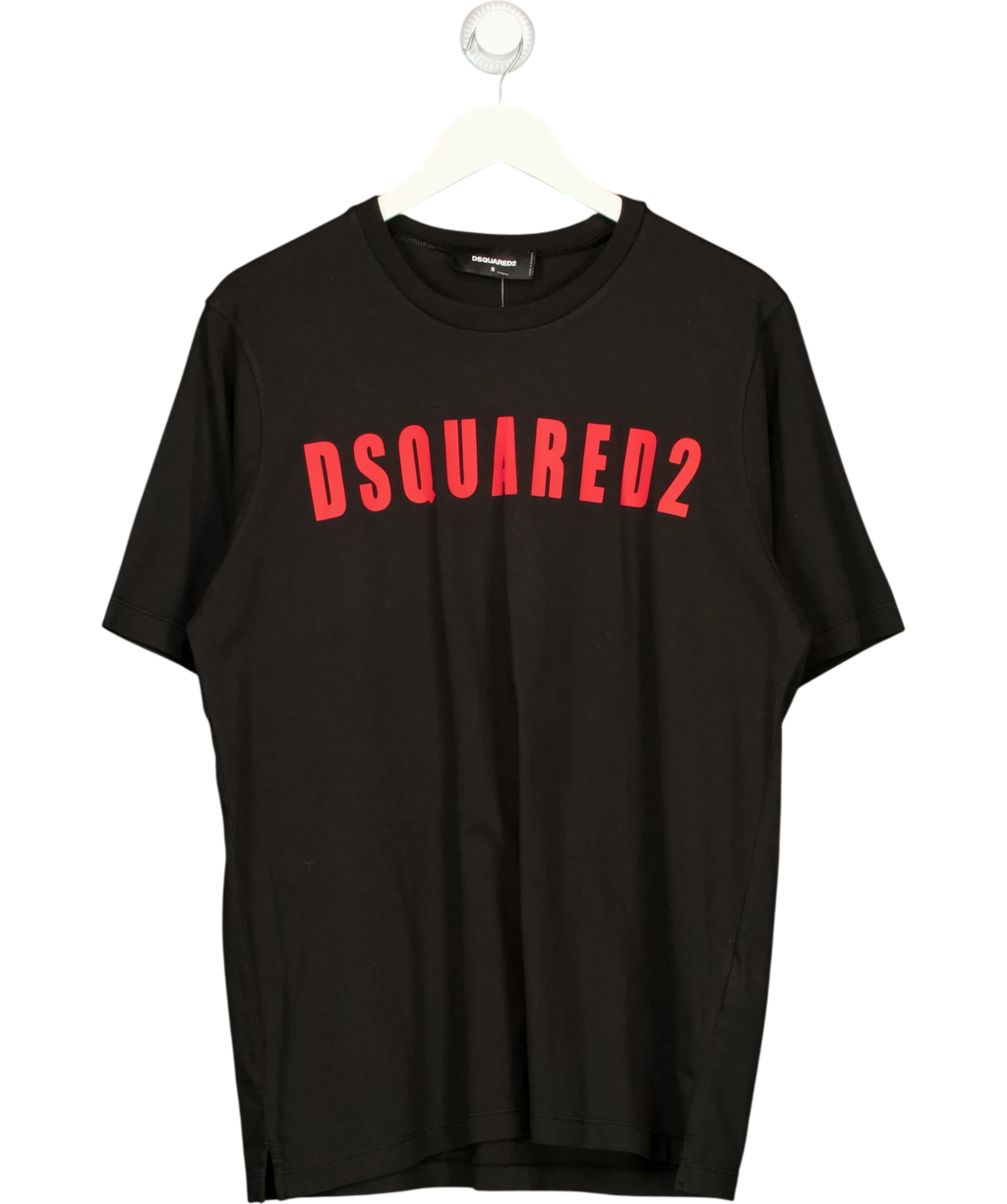 DSQUARED2 Black Black Red Logo Slouch Fit T-Shirt, size UK S — front