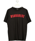 DSQUARED2 Black Black Red Logo Slouch Fit T-Shirt, size UK S — front