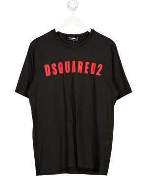 DSQUARED2 Black Red Logo Slouch Fit T-Shirt UK S