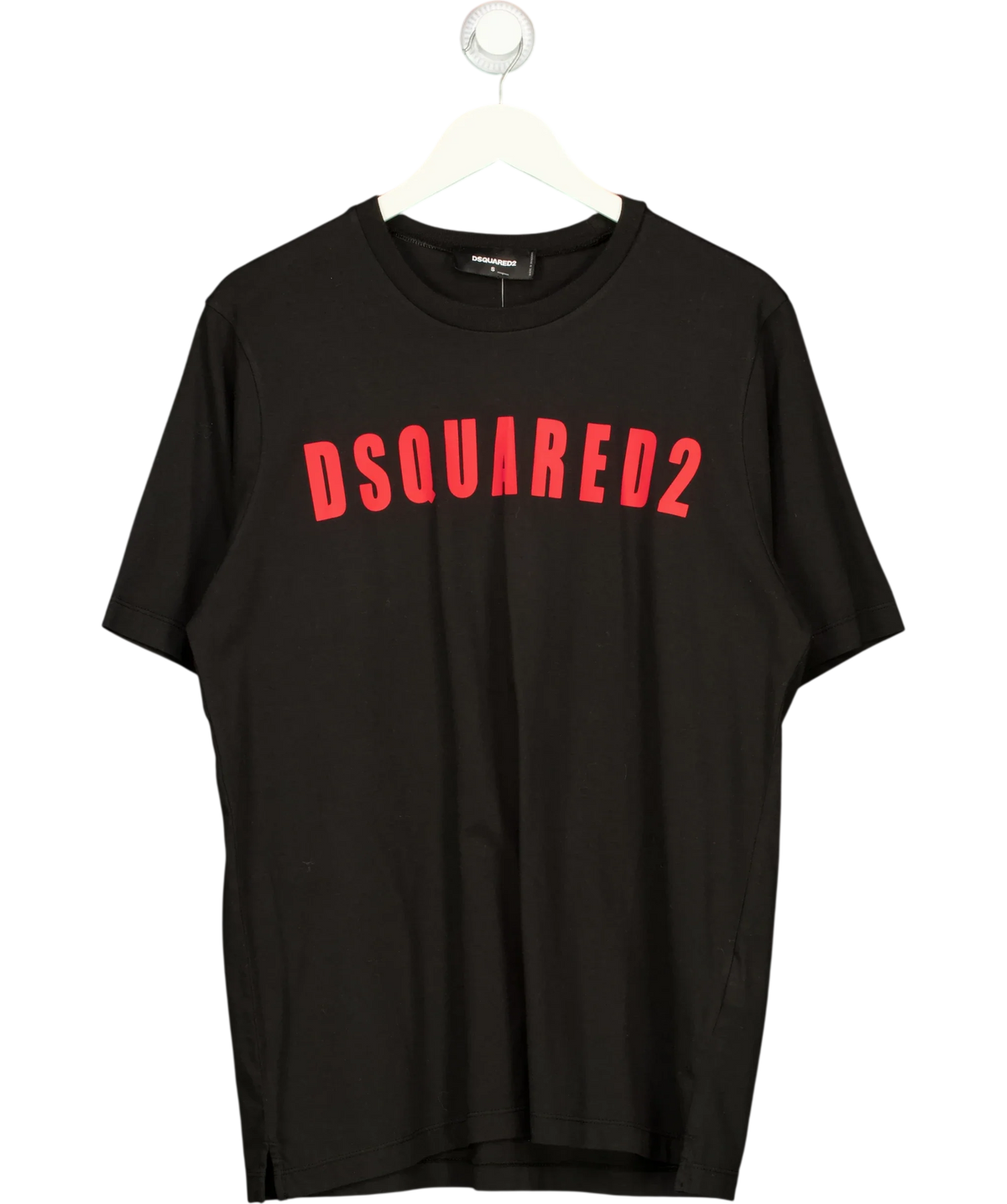 DSQUARED2 Black Black Red Logo Slouch Fit T-Shirt, size UK S — front