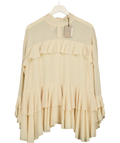 River Island Cream tiered ruffle mock-neck blouse, size UK 6 — front