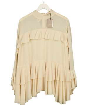 River Island Tiered Ruffle Mock-Neck Blouse Cream UK 6
