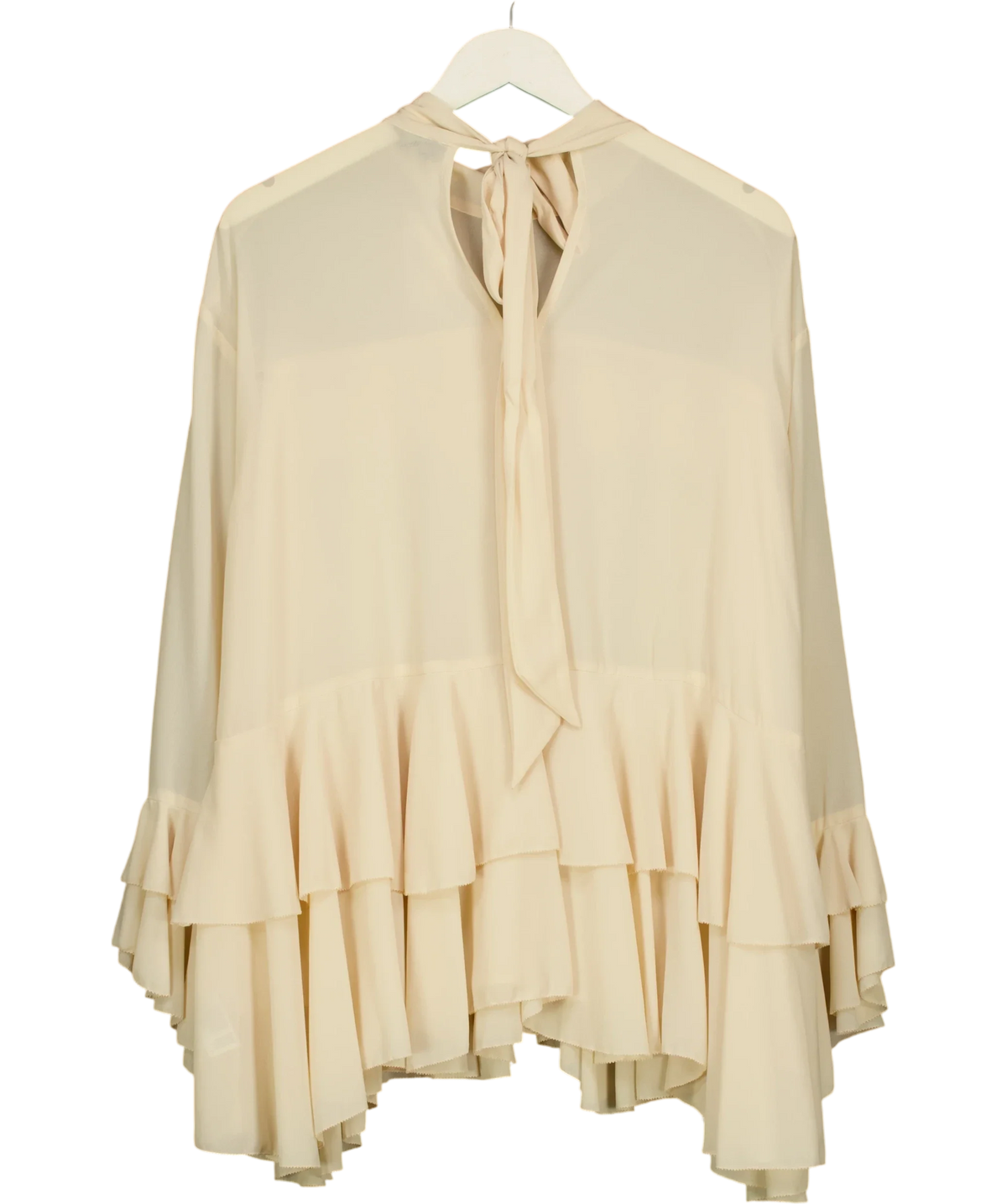 River Island Cream tiered ruffle mock-neck blouse, size UK 6 — back